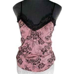 Y2K Alternative Pink and Black Camisole with Lace Trim
